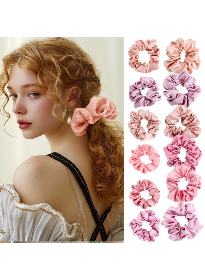 Joudi 12Pcs Scrunchies for Hair Sleep, Premium Satin Soft Than Silk for Women Curly Hair, Cute Bands Ties for Girls Thin | Thick Hair Styling - Image 1
